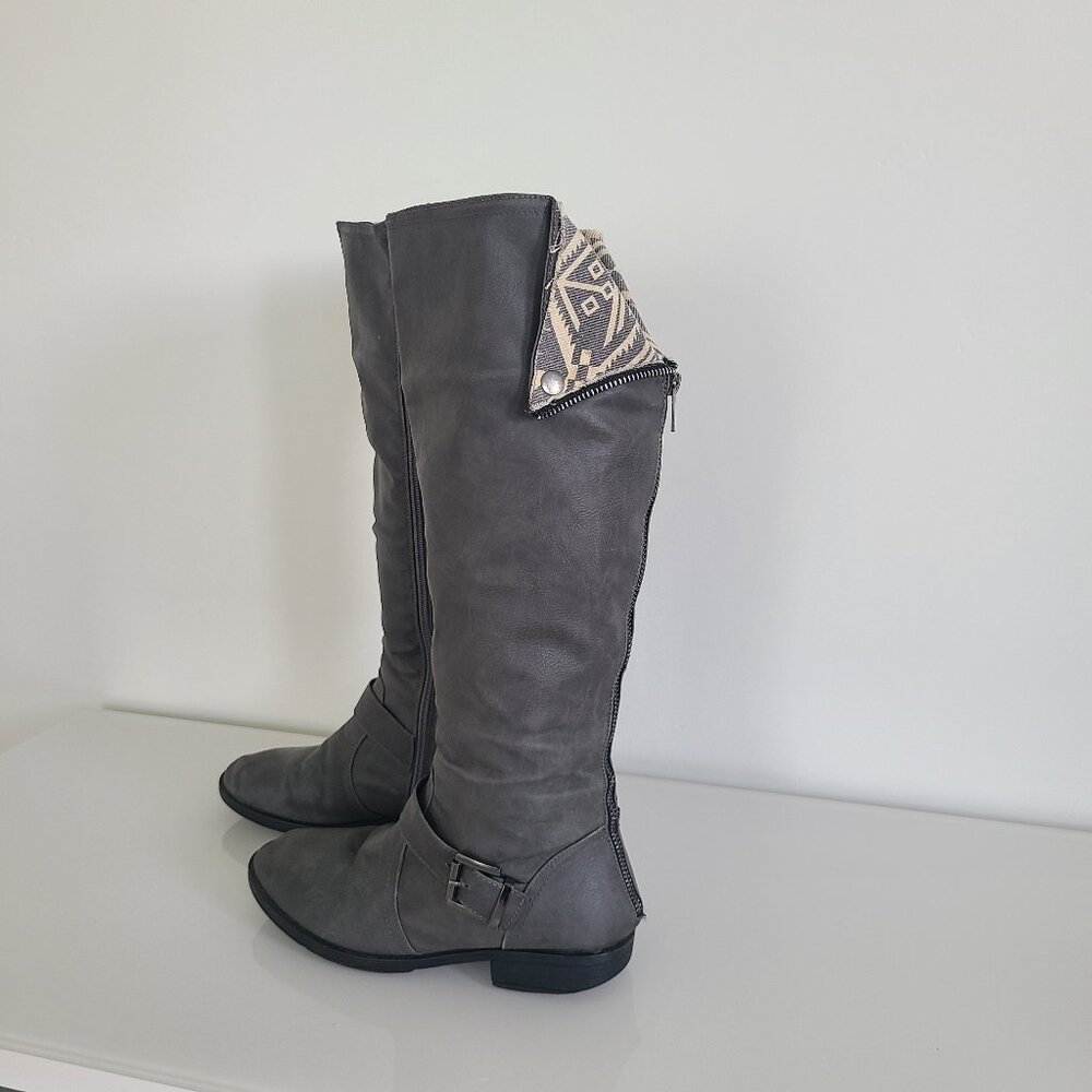 Gray Knee-High Boots Aztec Lining Double Zip Women’s 6.5